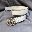 Imitation Gucci leather belt with pearl Double G 453261 white HY13008Xr29