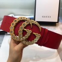 Imitation Gucci Wide leather with crystal Double G buckle 550110 red HY4800Nj42
