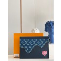 Imitation Louis Vuitton Monogram Drip Taurillon POCHETTE VOYAGE Denim M45961 Blue HY26513Xr29