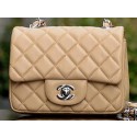 Knockoff Chanel Classic MINI Flap Bag Apricot Sheepskin A37585 Silver HY21603JF45