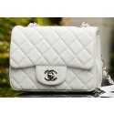 Knockoff Chanel Classic MINI Flap Bag White Sheepskin A37585 Silver HY26181tU76