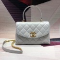 Knockoff Chanel flap bag with top handle Lambskin & Gold-Tone Metal AS1174 white HY3011NL80