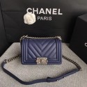 Knockoff Chanel Le Boy Flap Shoulder Bag Original Calf leather A67085 dark blue silver Buckle HY23816NL80