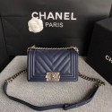 Knockoff Chanel Le Boy Flap Shoulder Bag Original Caviar Leather P67085 dark blue silver Buckle HY25086tU76