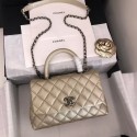 Knockoff Chanel original Caviar leather flap bag top handle A92290 Light gold&silver-Tone Metal HY23626tU76
