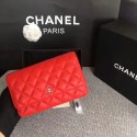 Knockoff Chanel WOC Flap Bag Red Original Sheepskin Leather 33814 Silver HY7368JF45
