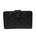 Knockoff High Quality Chanel Matelasse Bi-Fold Wallet Black Original Cannage Pattern A48667 Silver HY20632Lg12