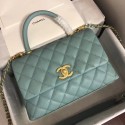 Luxury Chanel original Caviar leather flap bag top handle A92290 green &gold-Tone Metal HY10403bE46