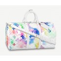 Luxury Louis Vuitton KEEPALL 50 BANDOULIERE M45758 Ink and Wash White HY1744Lv15