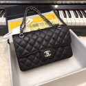 Luxury Replica Chanel Small Classic Handbag Grained Calfskin & silver-Tone Metal A01113 black HY16205vv50