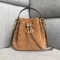 Replica AAA Gucci GG Marmont quilted leather bucket bag 525081 Camel suede HY11415of41