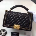 Replica Boy Chanel Top Handle Flap Bag Original Sheepskin Leather A94804 Black HY13884Ye83