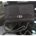 Replica Boy Chanel WOC Flap Bag Original Chevron Sheepskin CHA4742 Black HY23546Ac56