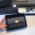 Replica Chanel Boy Matelasse Caviar Calfskin Leather Wallet CHA5569 black HY3879ED66