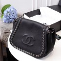 Replica Chanel Calfskin & silver-Tone Metal Shoulder Bag 94008 black HY8013Vi77