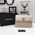 Replica Chanel Classic Top Handle Bag Apricot Sheepskin Leather A92991 Silver HY18937AP18