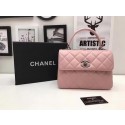 Replica Chanel Classic Top Handle Bag Pink Sheepskin Leather A92991 Silver HY17231Sf59