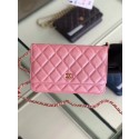 Replica Chanel classic wallet on chain Grained Calfskin & gold-Tone Metal 33814 Pearlescent Pink HY25651Kg43