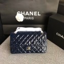 Replica Chanel Flap Shoulder Bags Dark Blue Original Patent Leather CF1112 Silver HY13592BB13