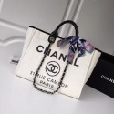Replica Chanel Original Tote Shopping Bag Canvas Calfskin & Silver-Tone Metal 92298 white HY14506cK54