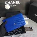 Replica Chanel WOC Flap Shoulder Bag Blue Calfskin Leather A33814 Silver HY2498EO56