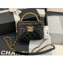 Replica Cheap Chanel minil tote bag Sheepskin & Gold-Tone Metal AS2179 black HY10696QC68