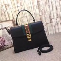 Replica Gucci Sylvie Leather Top Handle Bag 431665 Black HY22716hD86