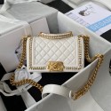 SMALL BOY CHANEL HANDBAG Gold-Tone Metal A67085 WHITE HY20363Ty85
