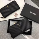 AAA 1:1 Chanel Chevron Sheepskin Leather Zippy Wallet Black A50498 Silver HY3377vi59