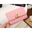 Chanel Calfskin Leather Card packet & Gold-Tone Metal A80603 pink HY18049LG44