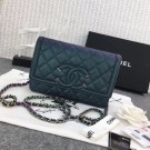 Chanel Classic Clutch with Chain Grained Calfskin & silver-Tone Metal A88447 green HY19181Qu69