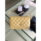 High Quality Imitation Chanel classic wallet on chain Grained Calfskin & gold-Tone Metal 33814 Pearlescent apricot HY21Vu82