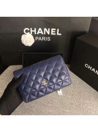 AAA 1:1 Chanel WOC Flap Bag Dark Blue Original Sheepskin Leather 33814 Glod HY8797yF79