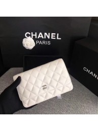 AAA Chanel WOC Flap Bag White Original Sheepskin Leather 33814 Silver HY319zK34