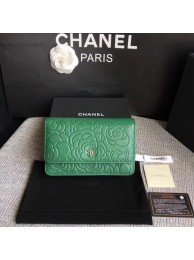 AAA Replica Chanel WOC Green Camellia Leather mini Flap Bag A33814 Silver HY26213VB75