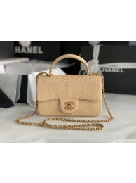 AAAAA Chanel Snake skin mini flap bag with top handle AS2431 apricot HY24283aM93