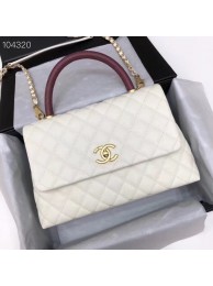AAAAA Imitation Chanel original Caviar leather flap bag top handle B92292 white&Gold-Tone Metal HY18187Sy67