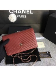 AAAAA Imitation Chanel WOC Flap Shoulder Bag Dark Red Calfskin Leather A33814 Silver HY14172Sy67