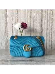 AAAAA Imitation Gucci GG Marmont Chevron Velvet Shoulder Bag 443497 Blue HY10656oT91
