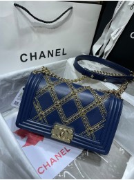 Best 1:1 BOY CHANEL Handbag Crumpled Calfskin & Gold-Tone Metal A67086 dark blue HY8230OR71