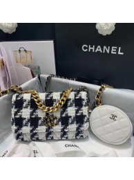 Best 1:1 CHANEL 19 Flap Bag WOC 33817 white&Black HY23665eT55