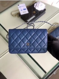 Best 1:1 Chanel classic wallet on chain Grained Calfskin & Silver-Tone Metal 33814 Pearlescent blue HY20015eT55