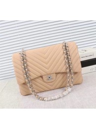 Best 1:1 Chanel Maxi Classic Flap Bag Apricot Chevron Sheepskin Leather A58601 Silver HY15270eT55