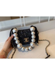 Best 1:1 CHANEL Tweed Braided Sheepskin & Gold-Tone Metal AS0593 black HY26845OR71