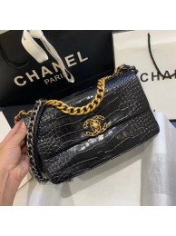 Best CHANEL 19 Flap Bag Crocodile Leather AS1160 black HY8187kr25