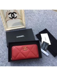Best CHANEL 19 sheepskin & Gold-Tone Metal Wallet AP1063 Burgundy HY18371Ml87