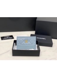 Best Chanel classic card holder Calfskin & Gold-Tone Metal A31510 light blue HY5267kr25