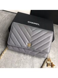 Best Chanel Owl Pendant Flap Shoulder Bag Calfskin Leather A33814 Grey HY14356Ml87