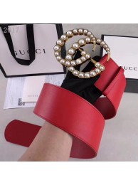 Best Gucci Wide leather belt with pearl Double G 453261 red HY20926Ml87