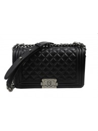 Best Replica Boy Chanel Flap Shoulder Bags Black Original Sheepskin A67025 Silver HY19178zU69